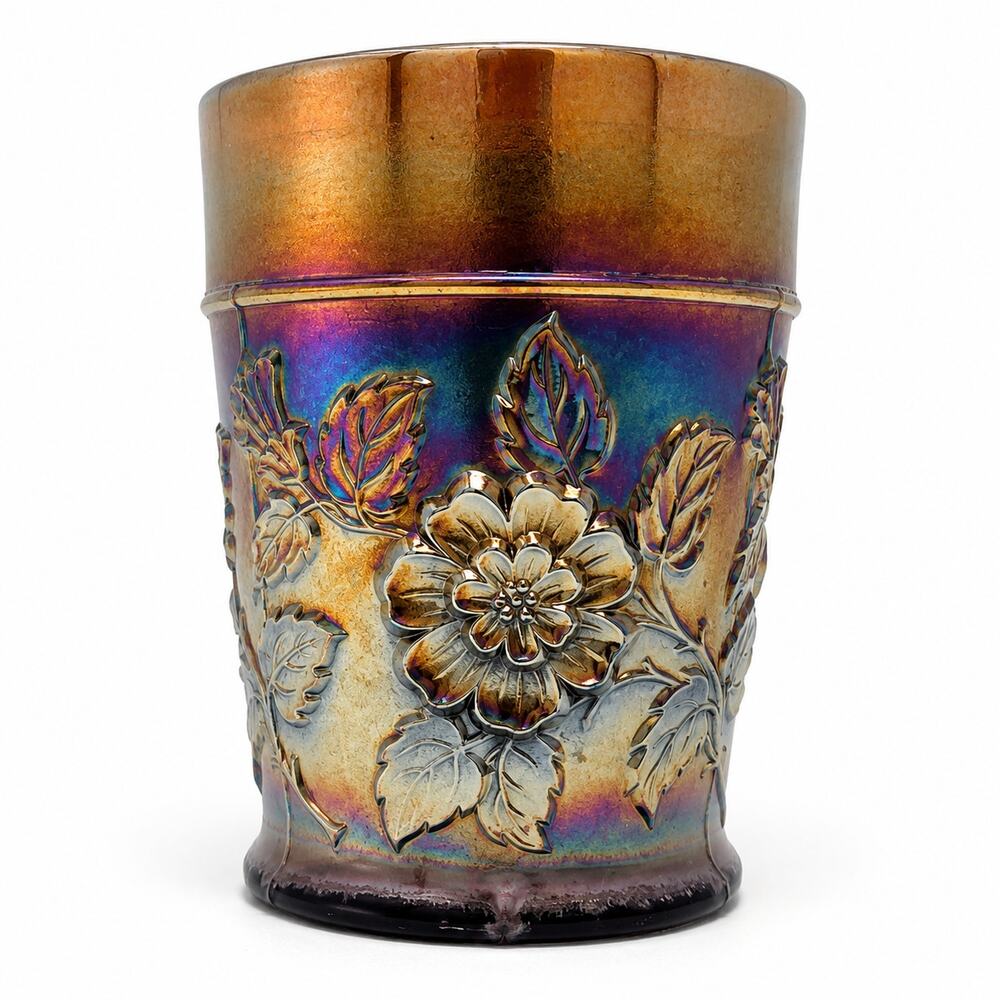 Antique Dugan Rambler Rose Carnival Glass Tumbler Amethyst EAPG 4 Inch